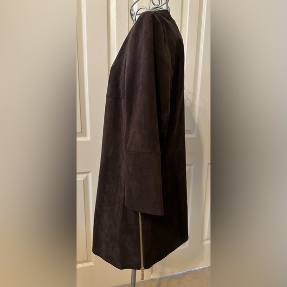 Chico’s Faux Suede Gold Zipper Detail Jacket Duster Dark Brown Size 1 - Picture 2 of 9